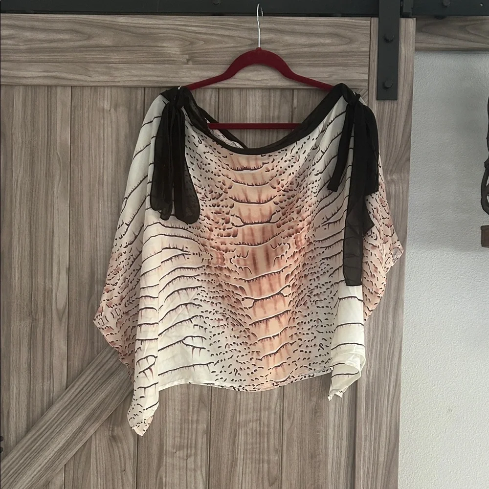 NWOT SHEIN Cream & Brown Tie-Shoulder Animal Printed Blouse Size S